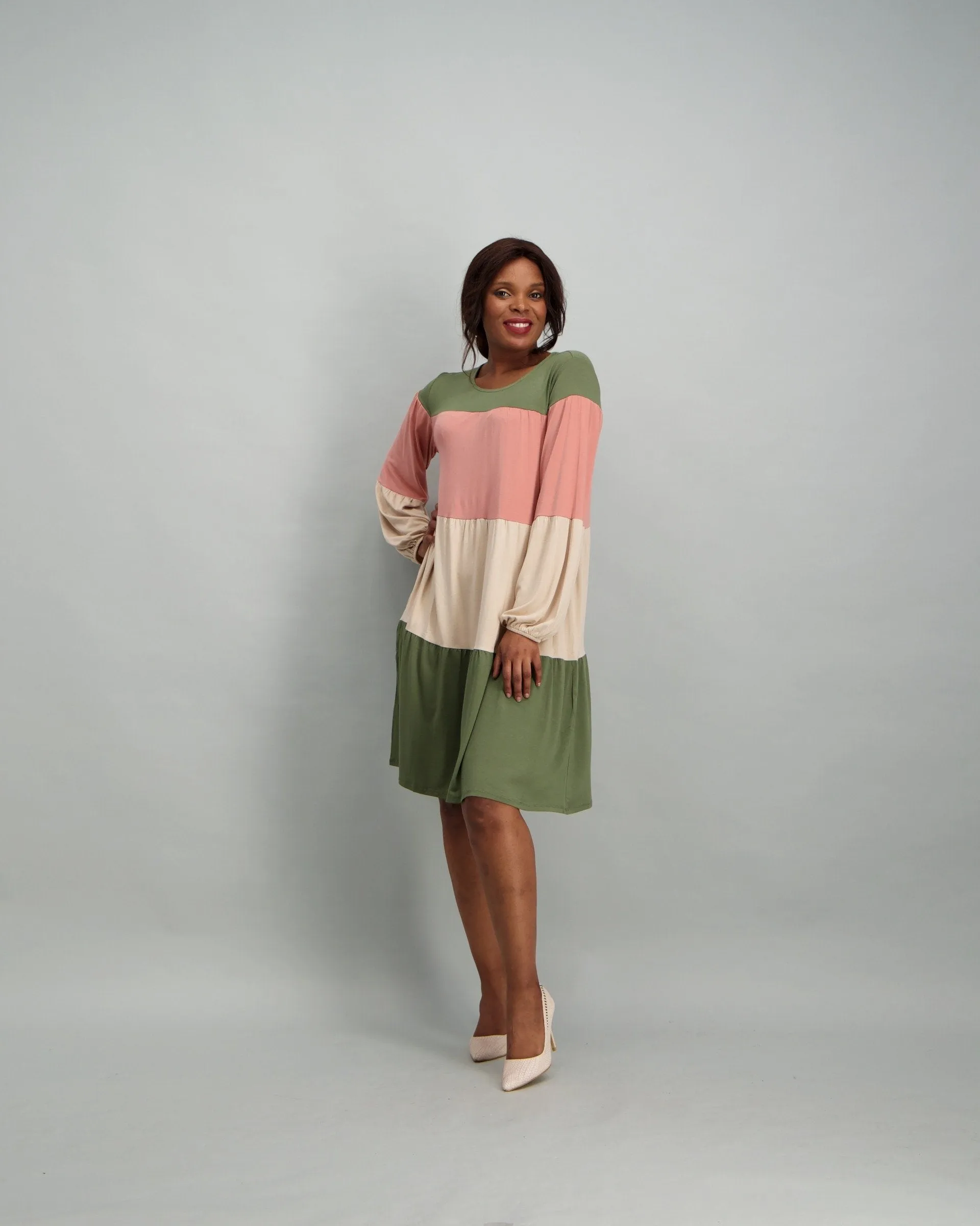 Ladies Colorblock Knit Dress - Pink
