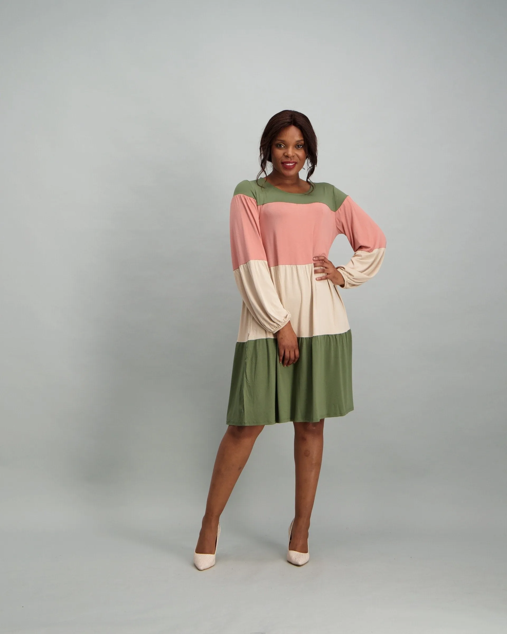 Ladies Colorblock Knit Dress - Pink