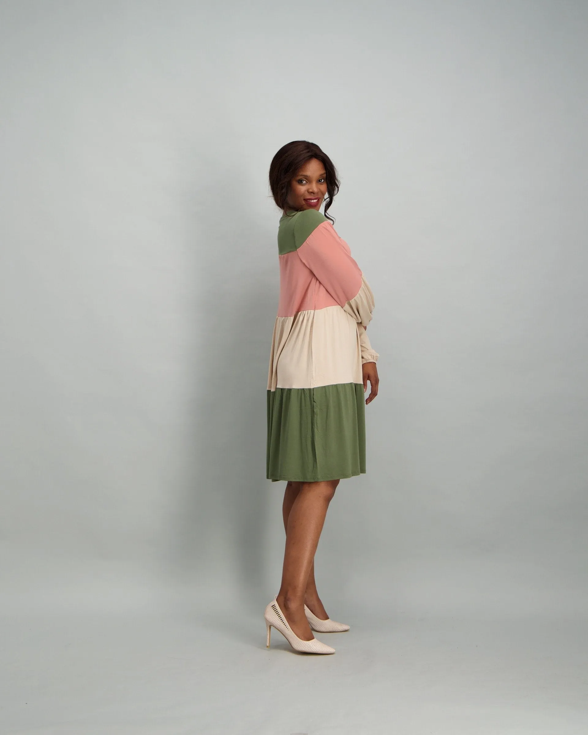 Ladies Colorblock Knit Dress - Pink