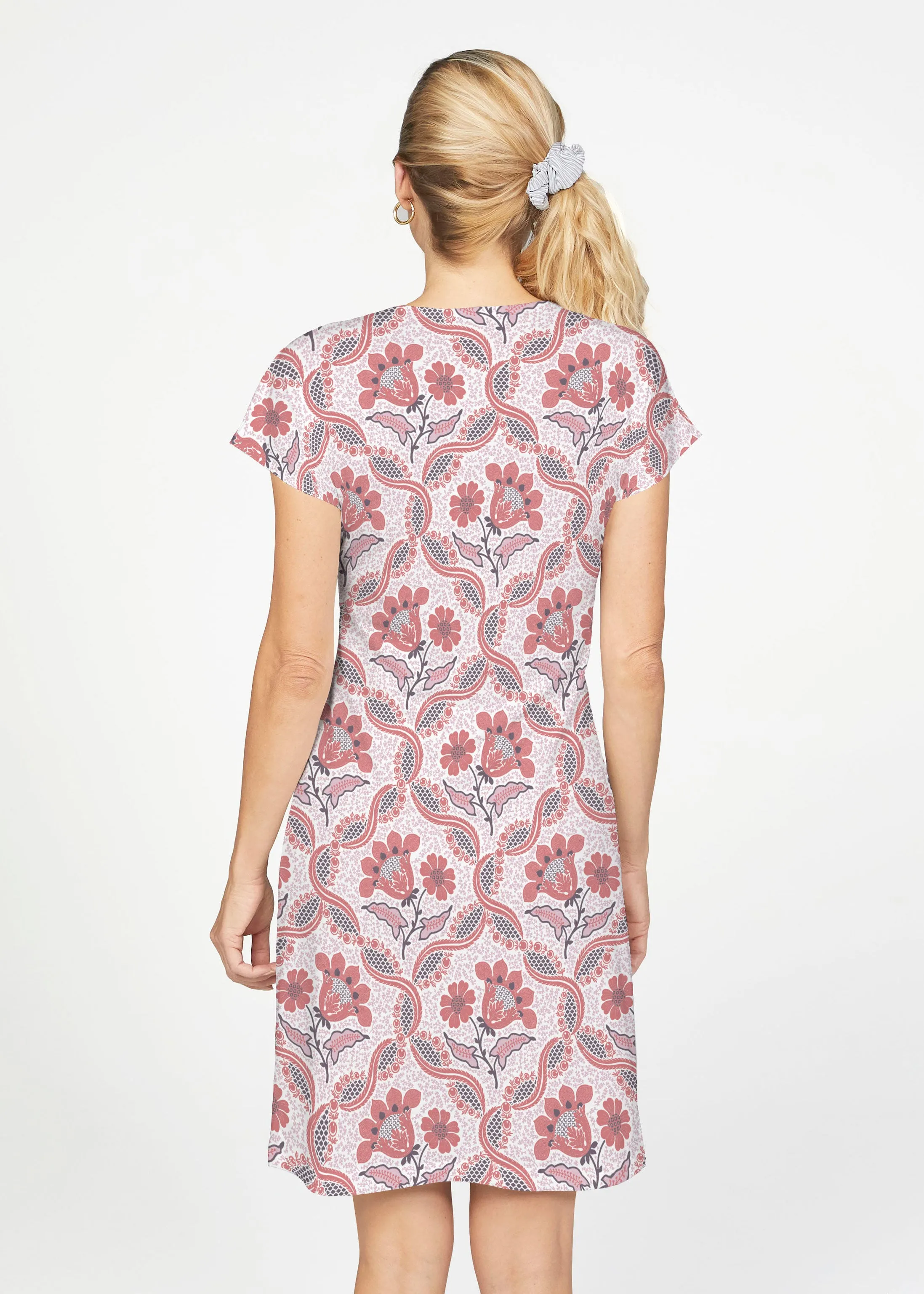 Lattice Floral (7959) ~ French Terry Short Sleeve Crew Dress