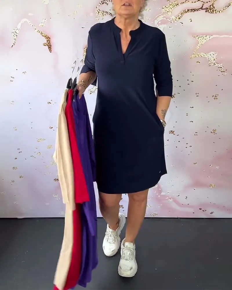 Leila® | Simple V-Neck Dress