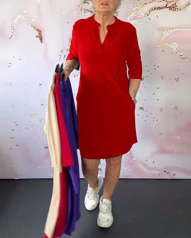 Leila® | Simple V-Neck Dress