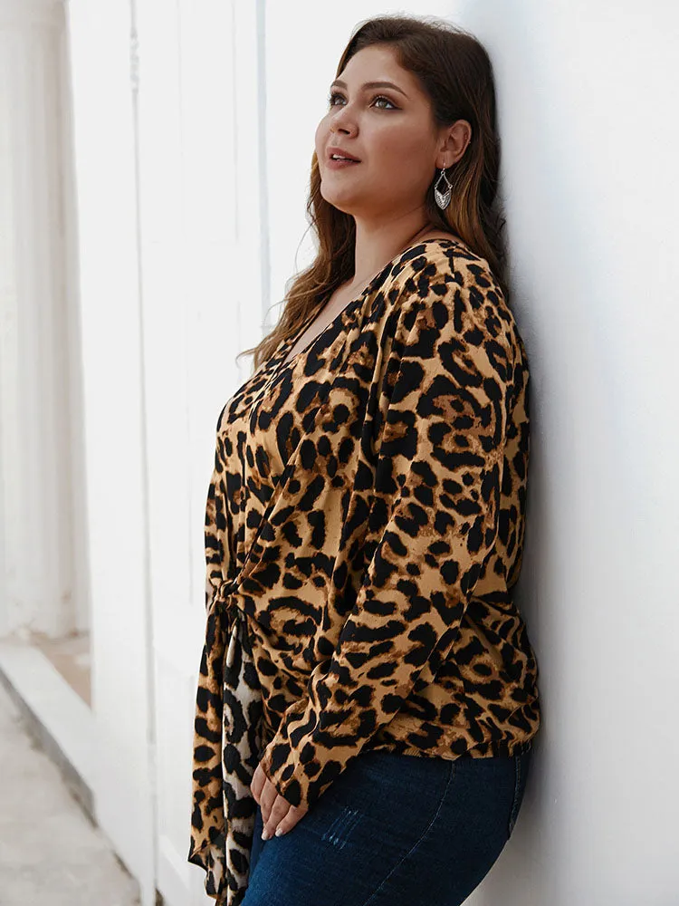 Leopard Large Size Women's Shirt Autumn and Winter Long-sleeved Shirt Top