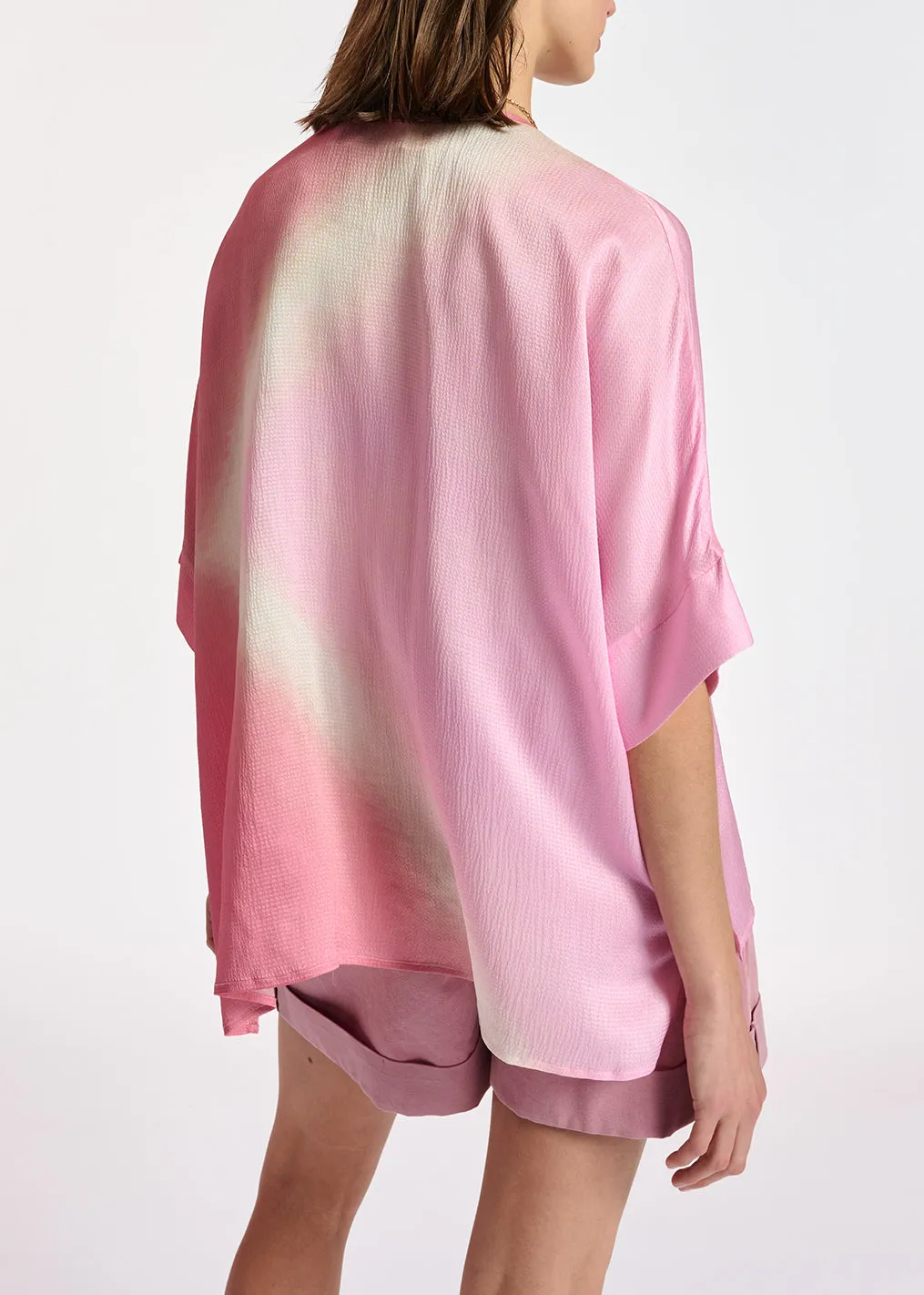 Light pink boxy tie-dye print top