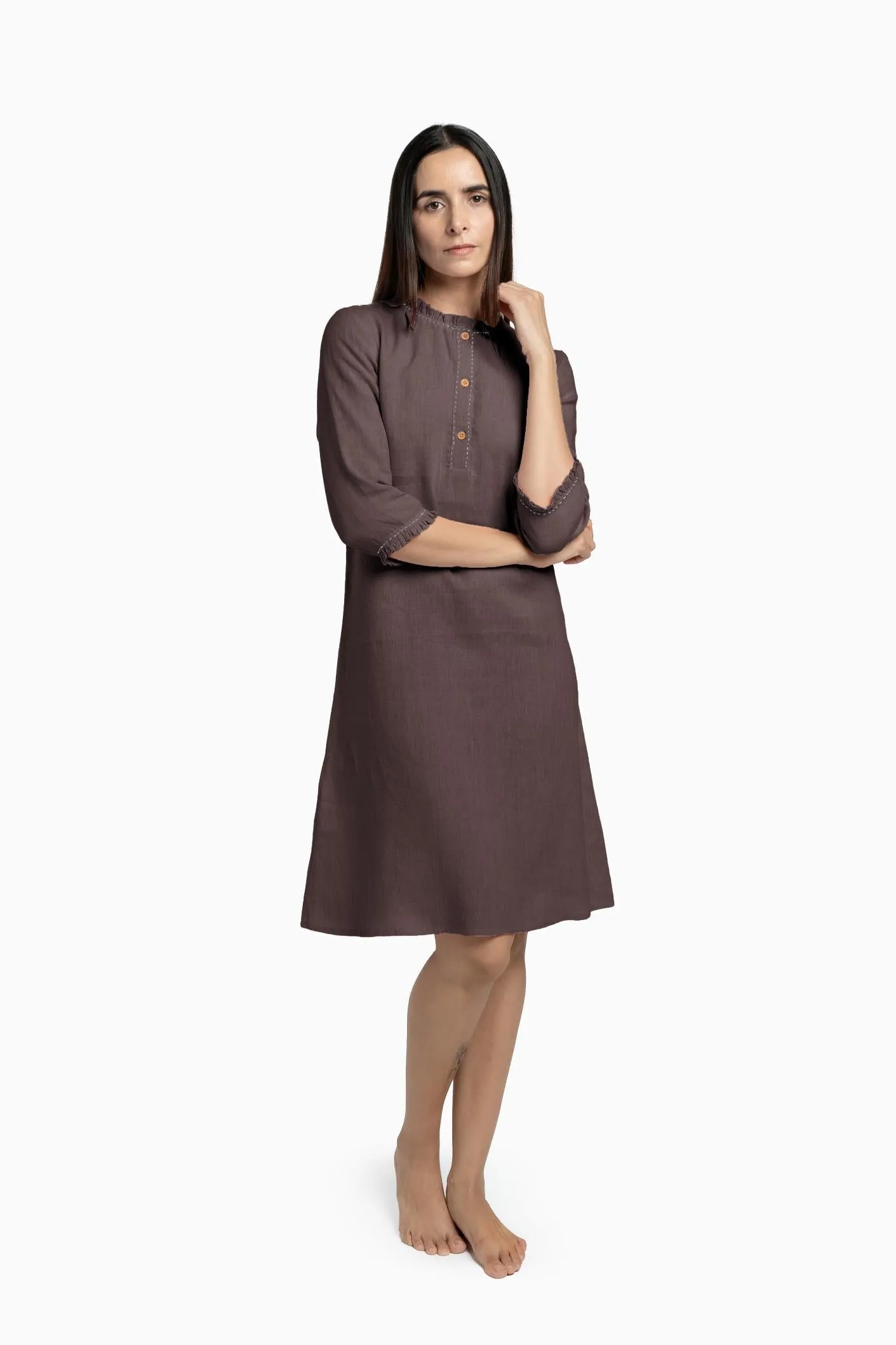 Linen Amber A-Line Dress-Muted Mocha