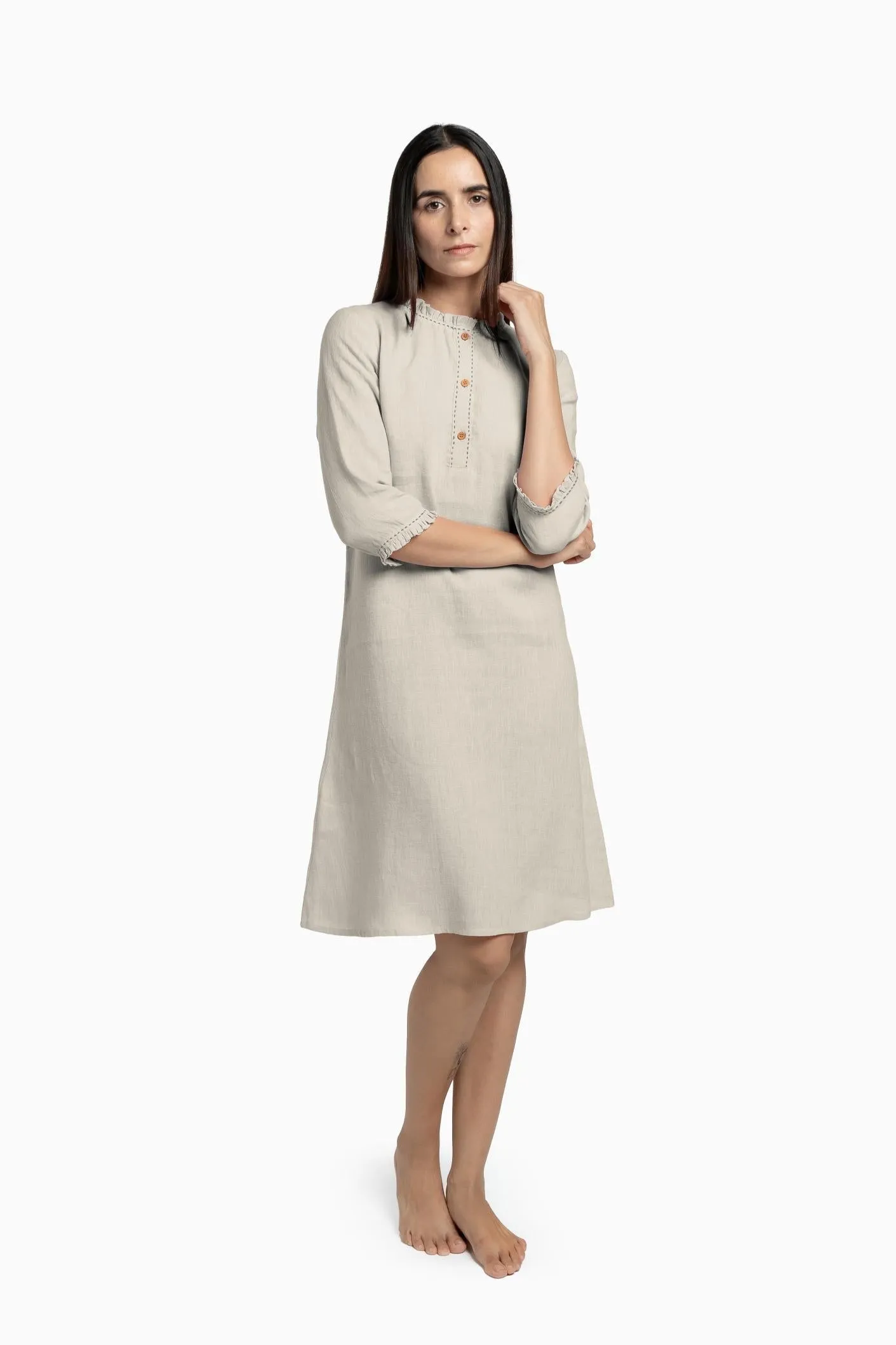 Linen Amber A-Line Dress-Muted Mocha