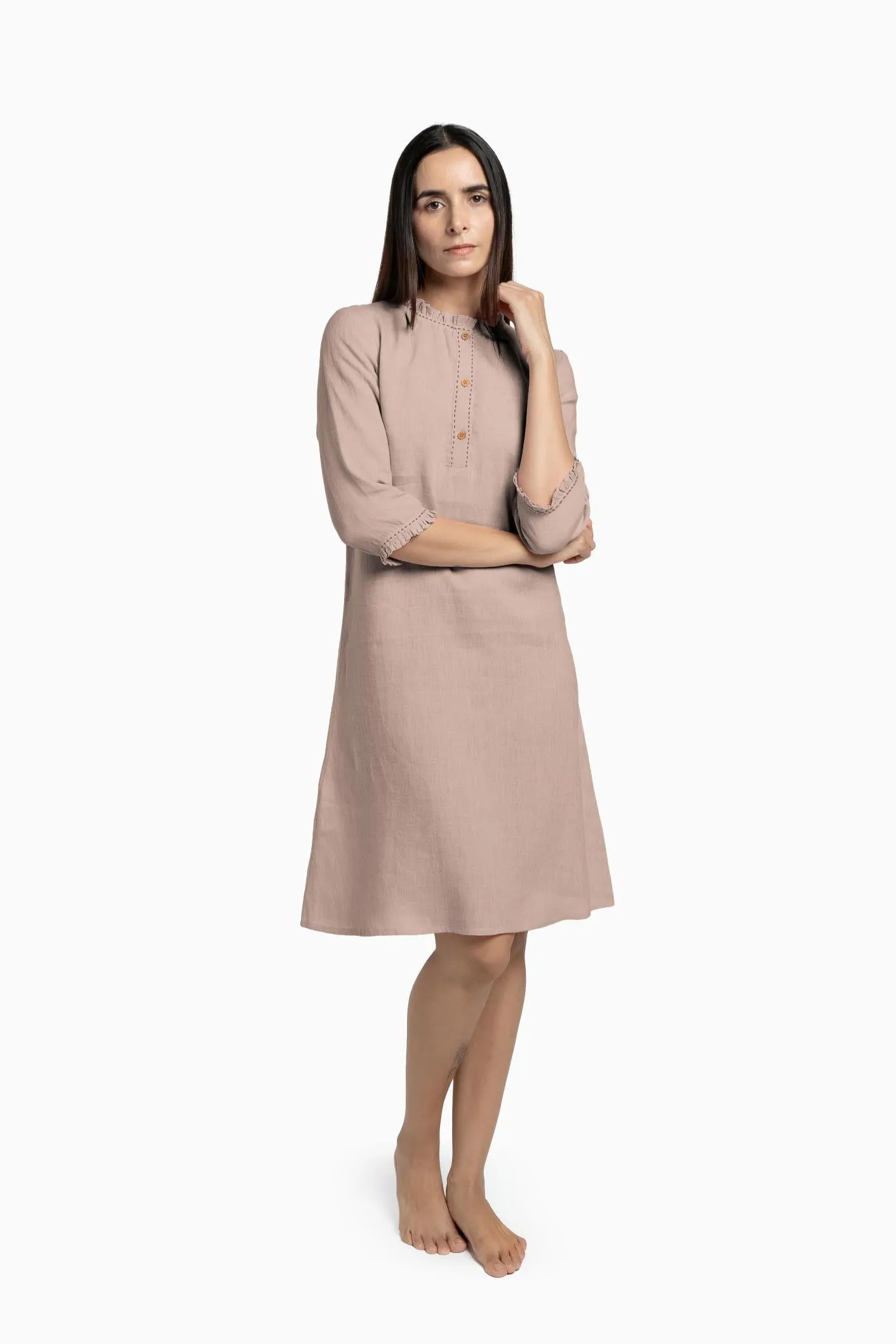 Linen Amber A-Line Dress-Muted Mocha