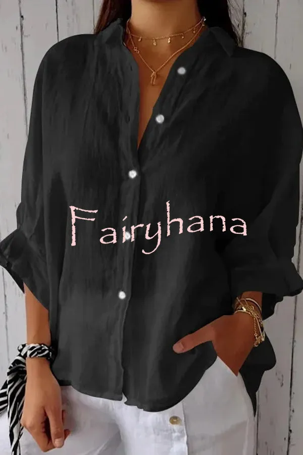 Linen Blend Solid Color Tie Back Loose Shirt Top