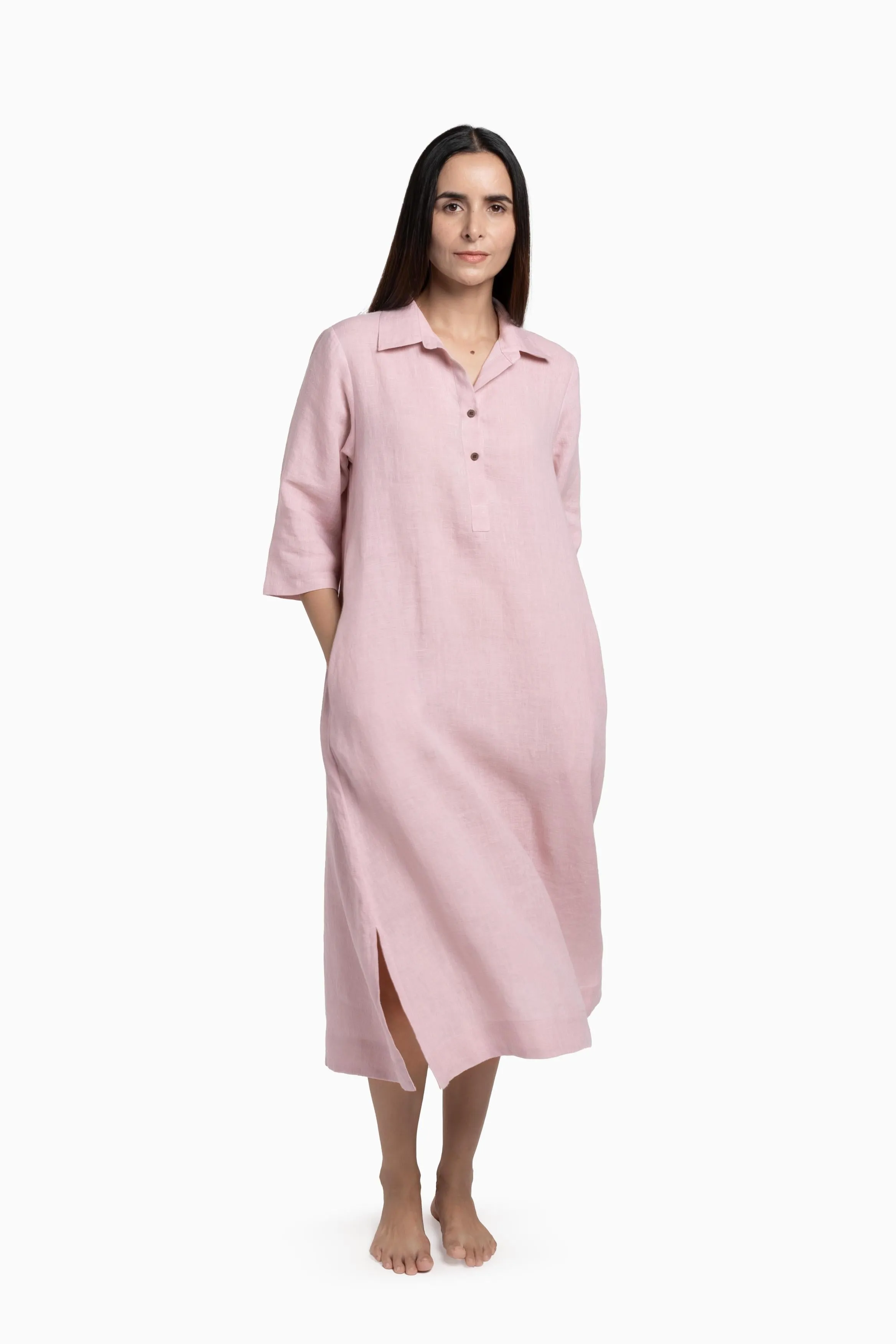 Linen Kira Shirt Dress-Misty Lilac