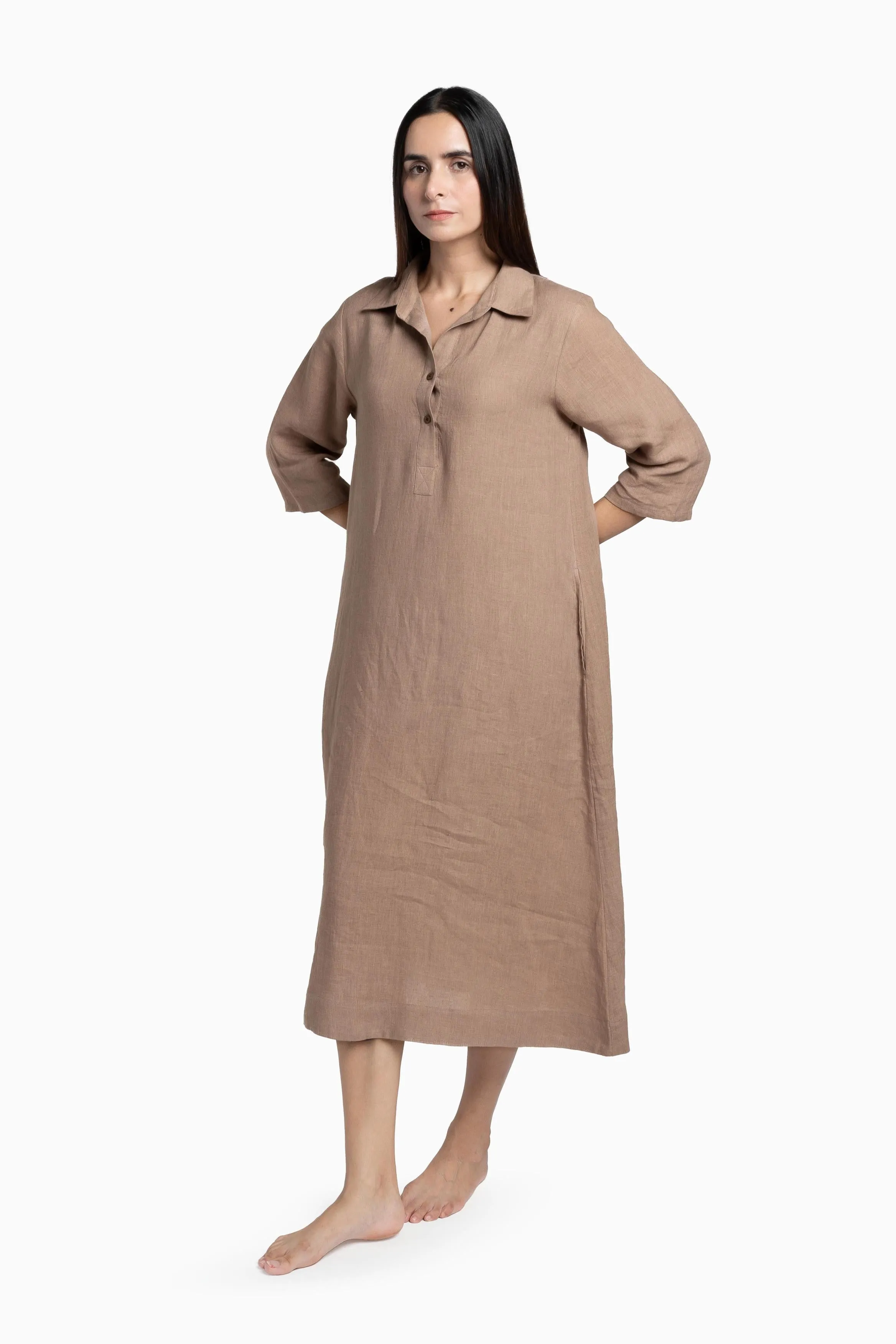 Linen Kira Shirt Dress-Misty Lilac