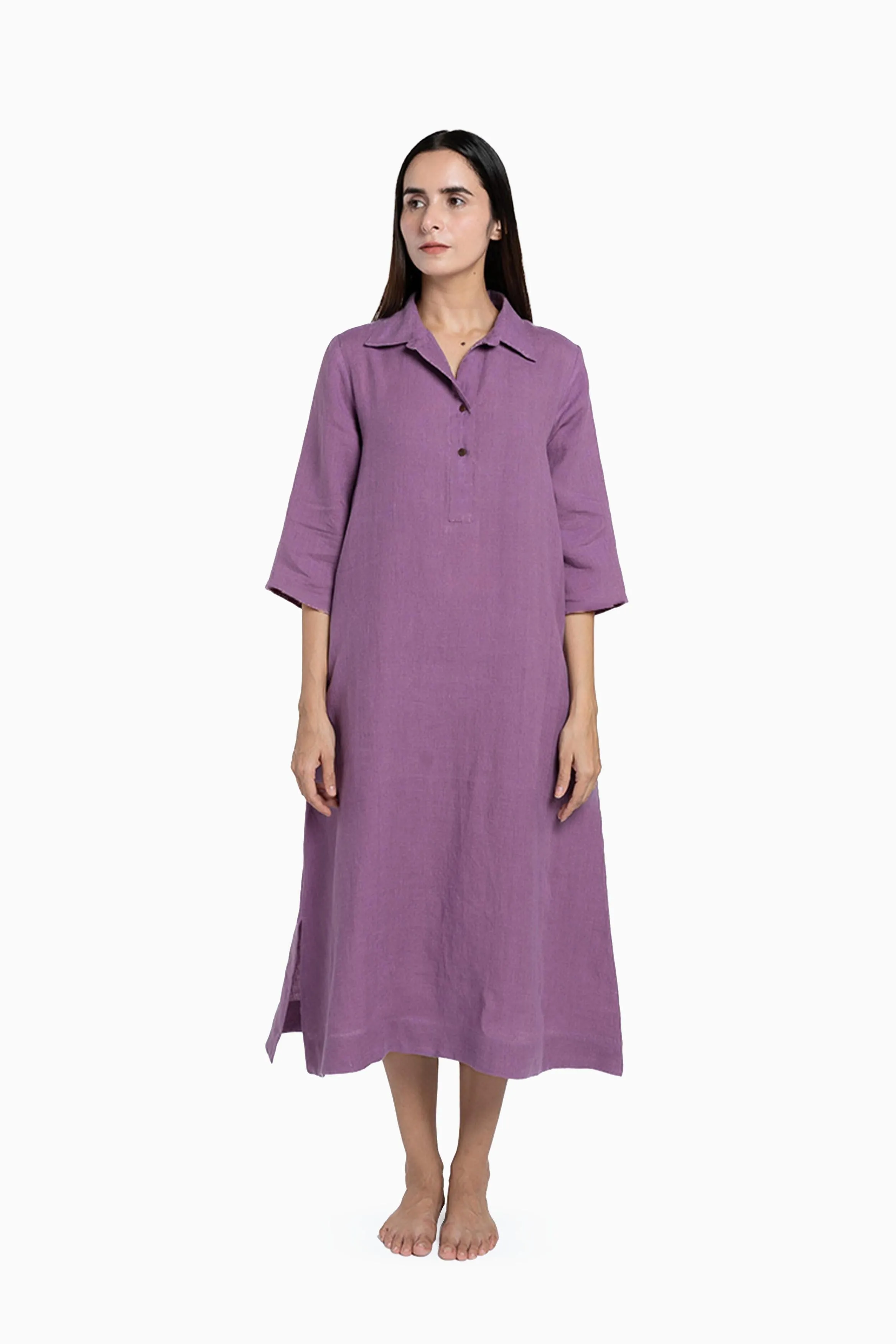 Linen Kira Shirt Dress-Misty Lilac