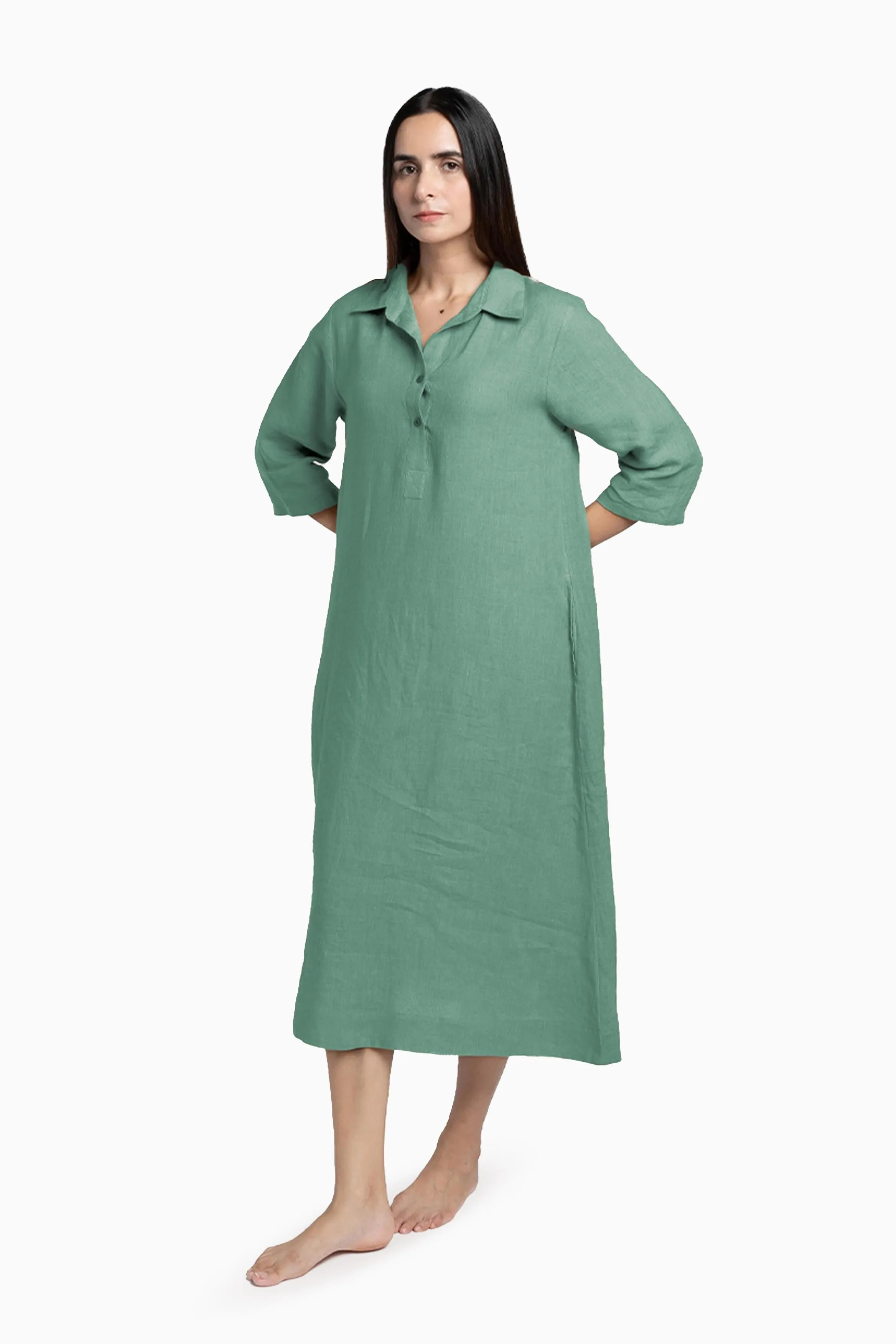 Linen Kira Shirt Dress-Misty Lilac