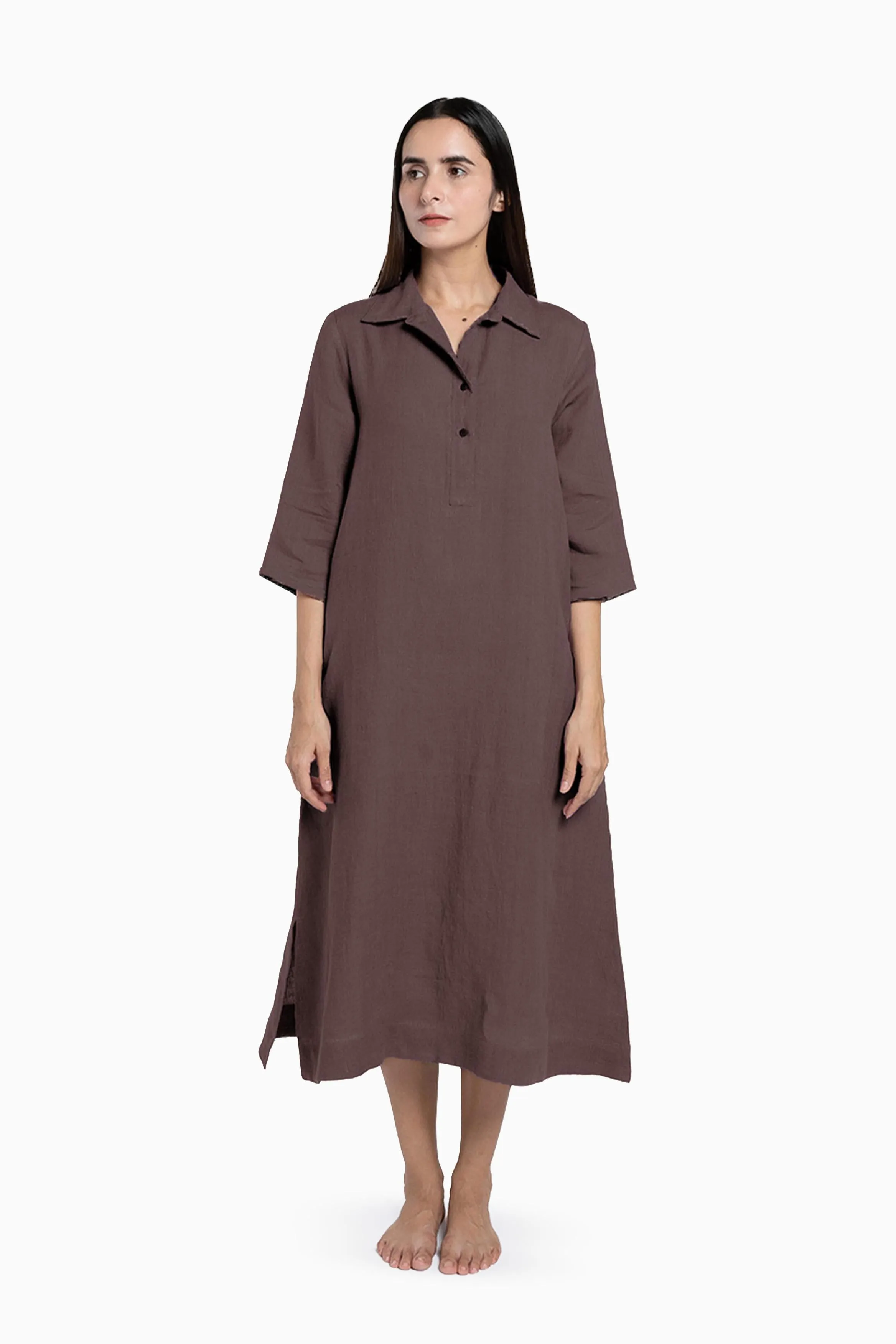 Linen Kira Shirt Dress-Misty Lilac