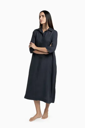 Linen Kira Shirt Dress-Stormy Blue