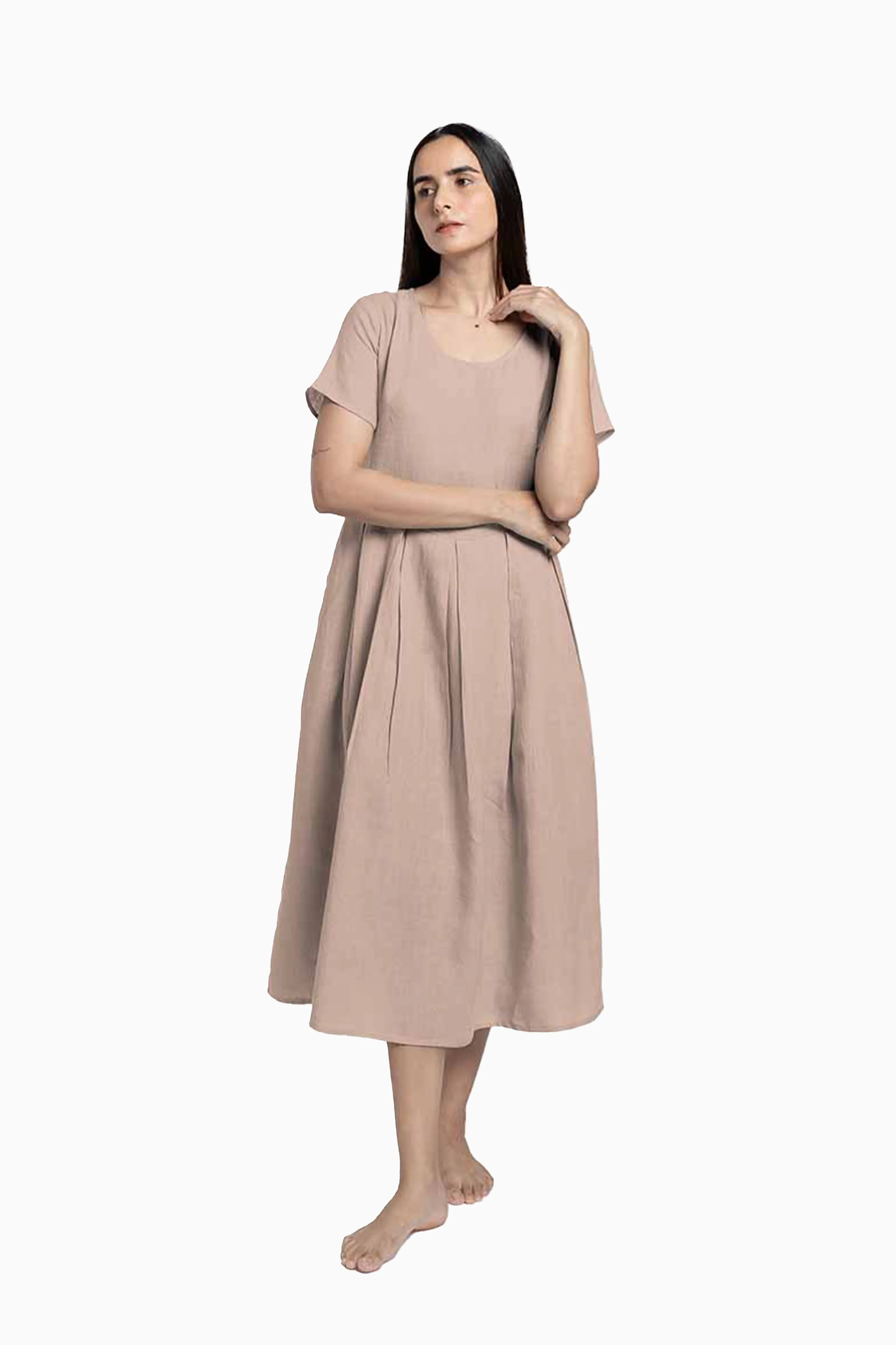 Linen Selah Dress-Muted Mocha