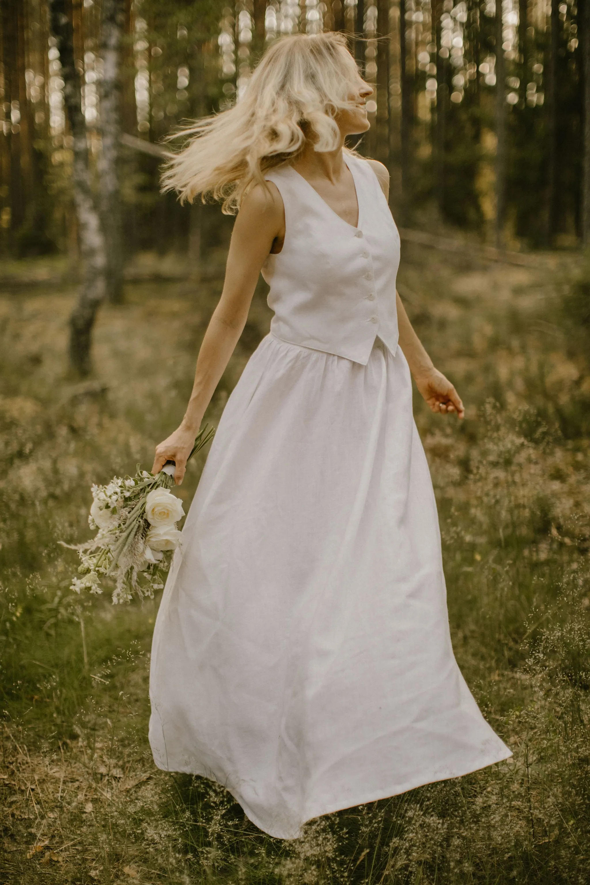 Linen Waistcoat Skirt Set