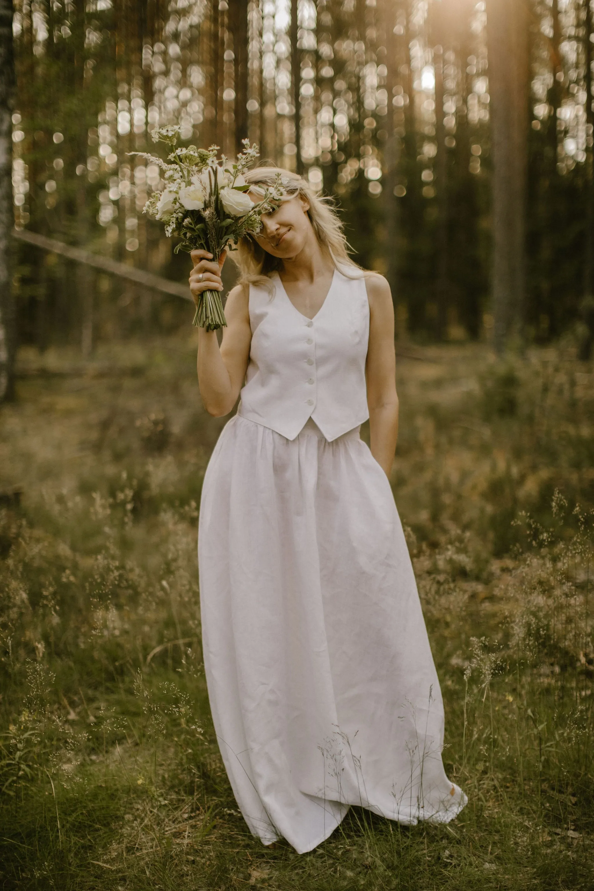 Linen Waistcoat Skirt Set