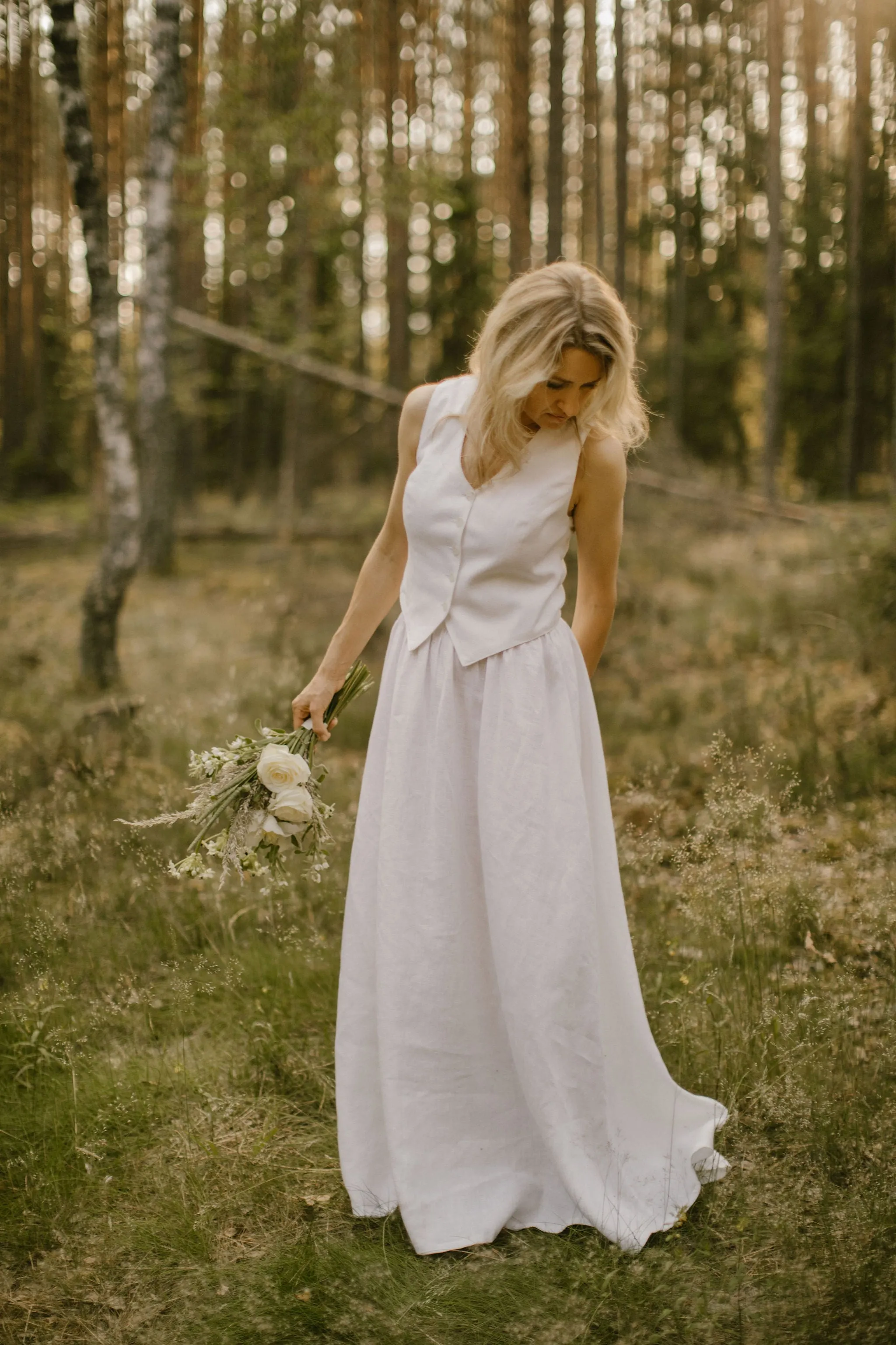 Linen Waistcoat Skirt Set