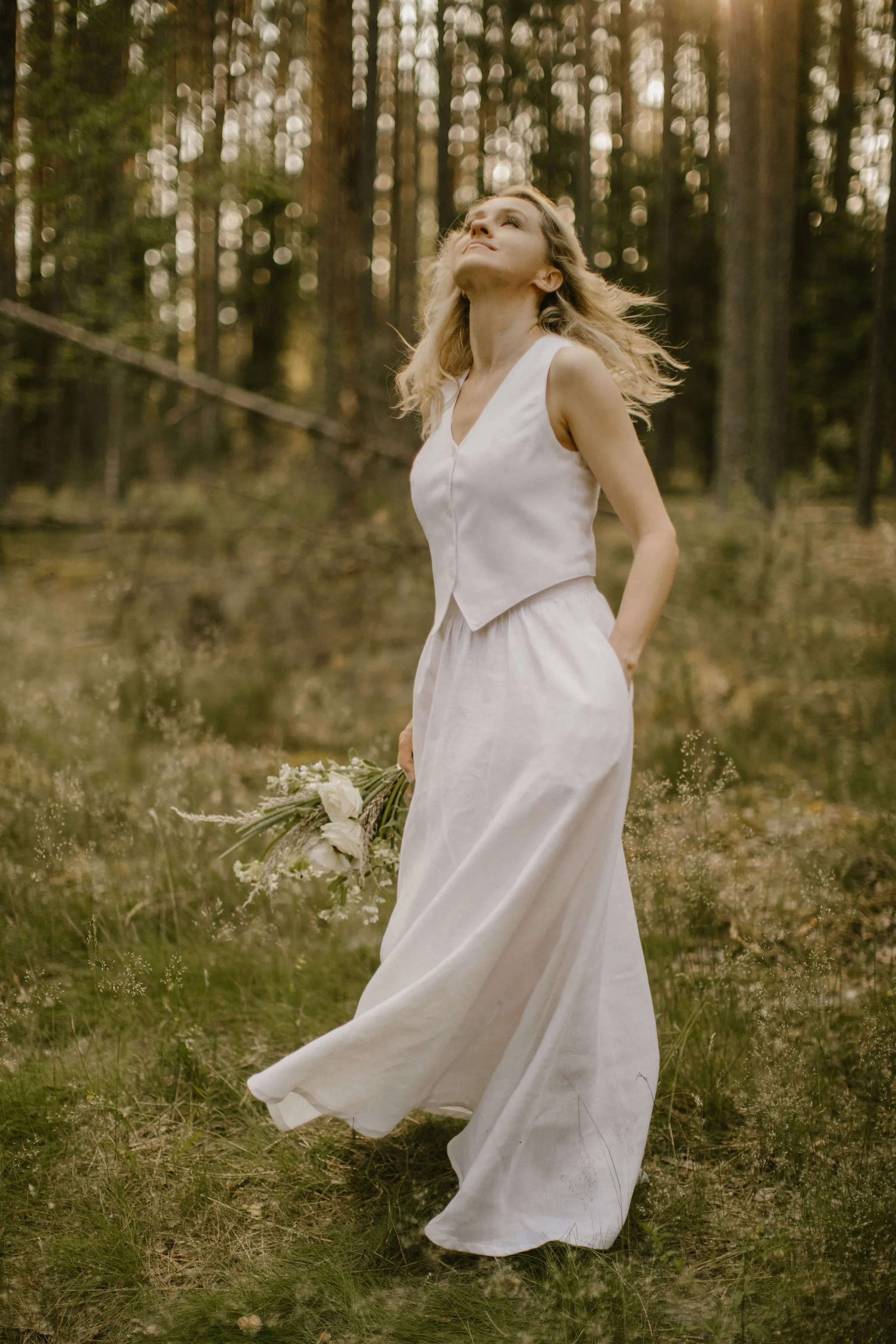 Linen Waistcoat Skirt Set