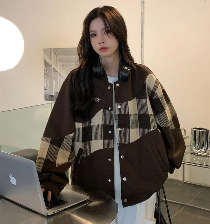 Loose Hip Hop Plaid Baseball Jackets