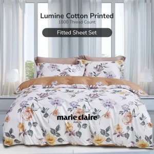 LUMINE Combed Cotton Printed 1000TC Fitted Set/ Bed Set - Abel