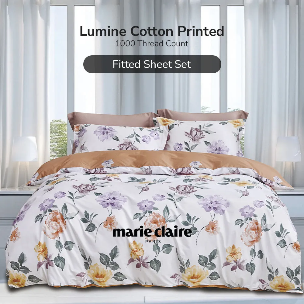 LUMINE Combed Cotton Printed 1000TC Fitted Set/ Bed Set - Abel