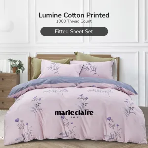 LUMINE Combed Cotton Printed 1000TC Fitted Set/ Bed Set  - Violet