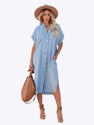 Mahalia - Chic Denim Batwing Design Woman's Dress