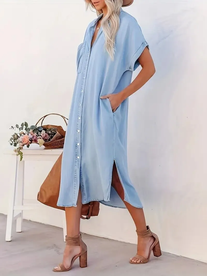 Mahalia - Chic Denim Batwing Design Woman's Dress
