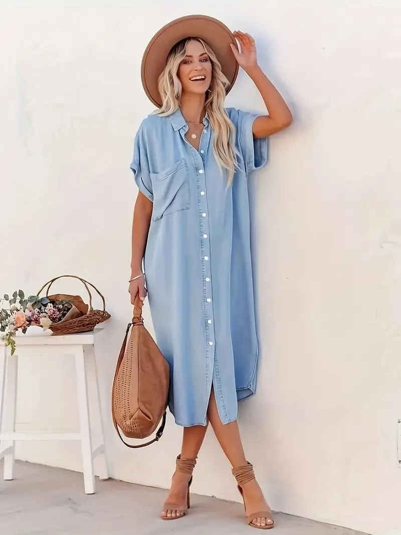 Mahalia - Chic Denim Batwing Design Woman's Dress