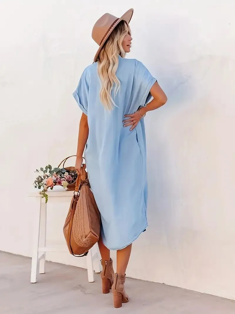 Mahalia - Chic Denim Batwing Design Woman's Dress