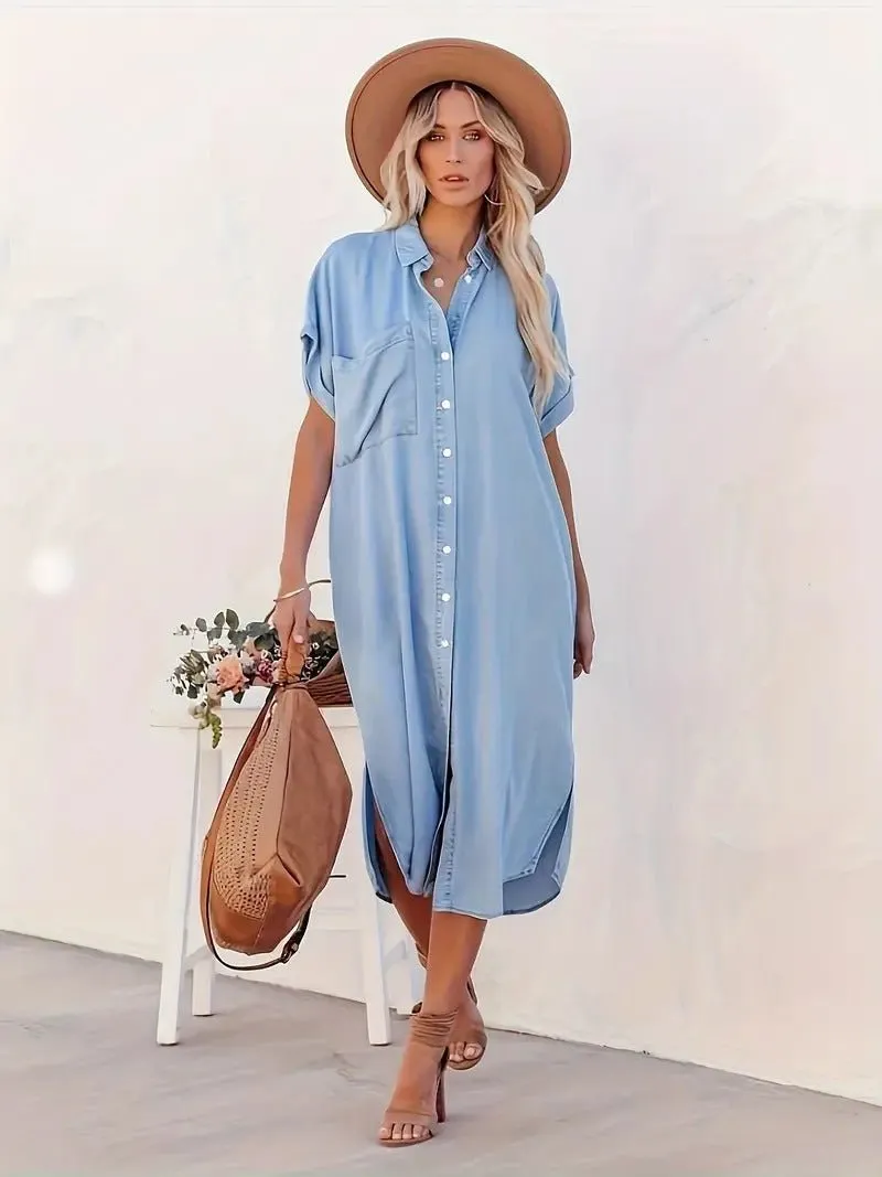 Mahalia - Chic Denim Batwing Design Woman's Dress