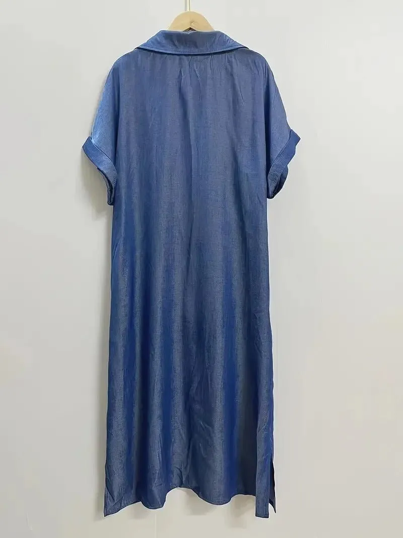 Mahalia - Chic Denim Batwing Design Woman's Dress