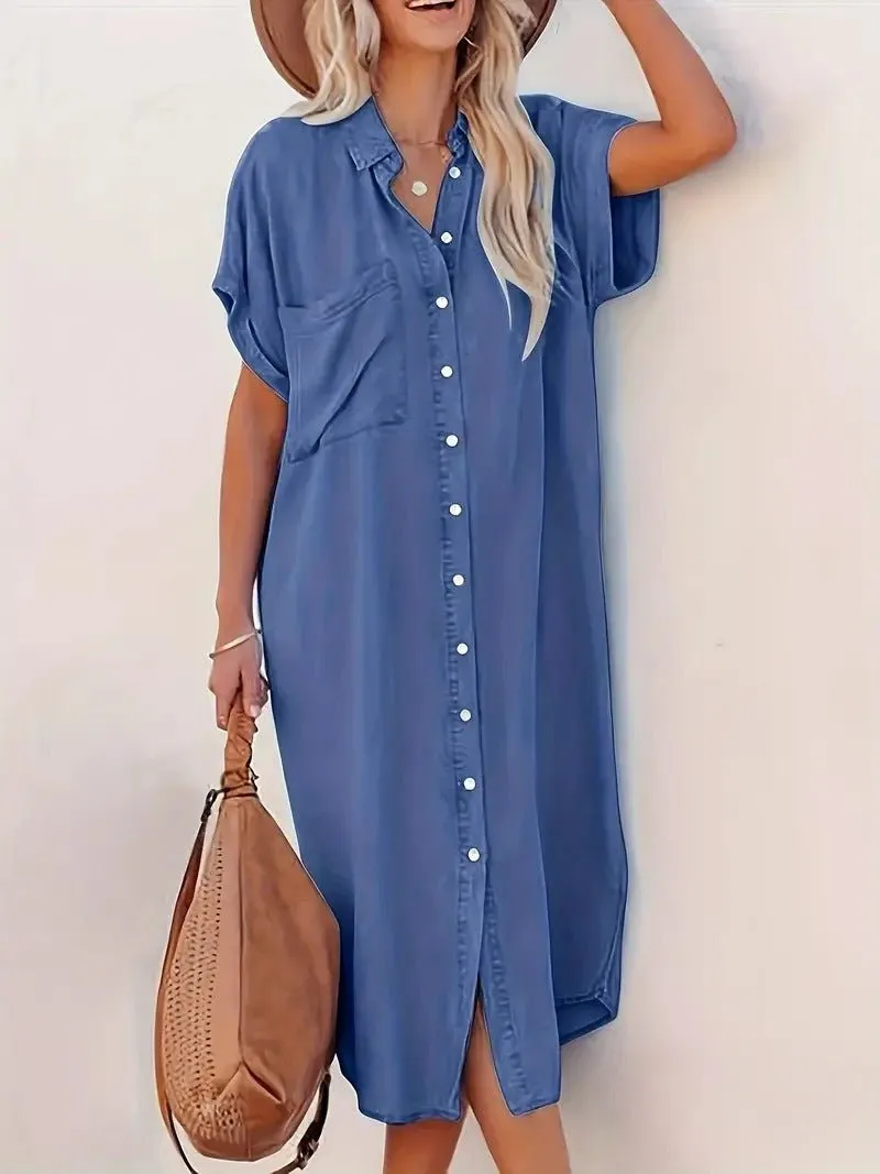 Mahalia - Chic Denim Batwing Design Woman's Dress