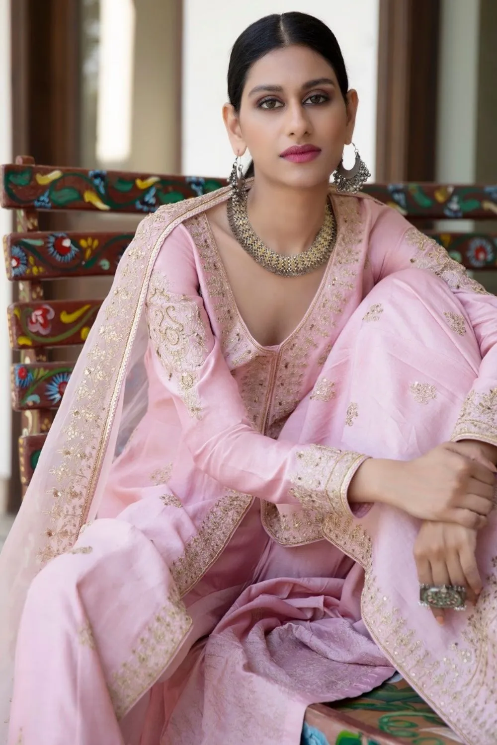 Mauve Chanderi Jacket Suit
