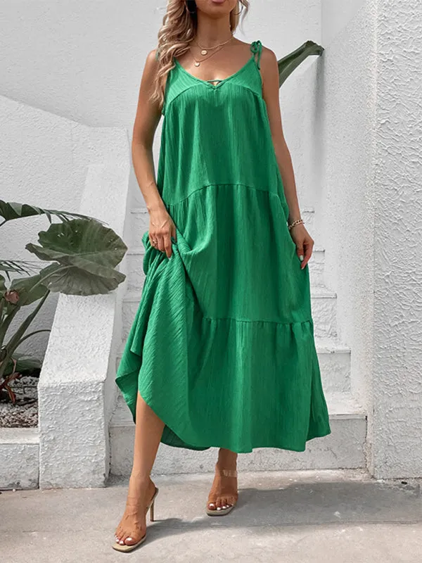 Maxi Dress with V-Neck and Adjustable Straps