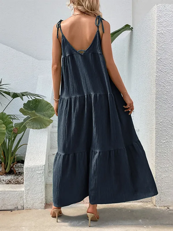 Maxi Dress with V-Neck and Adjustable Straps