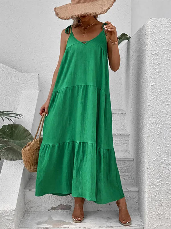 Maxi Dress with V-Neck and Adjustable Straps