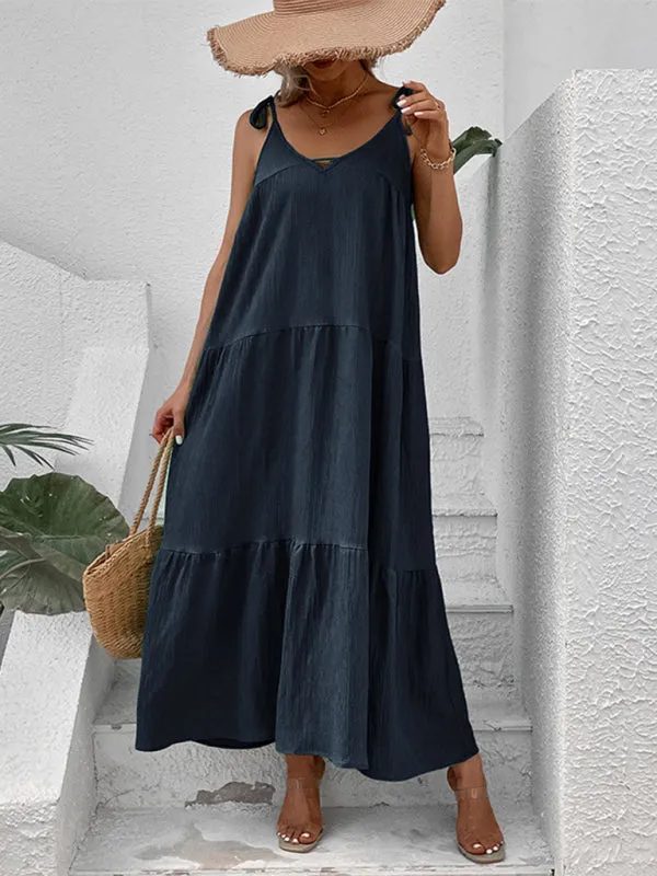 Maxi Dress with V-Neck and Adjustable Straps