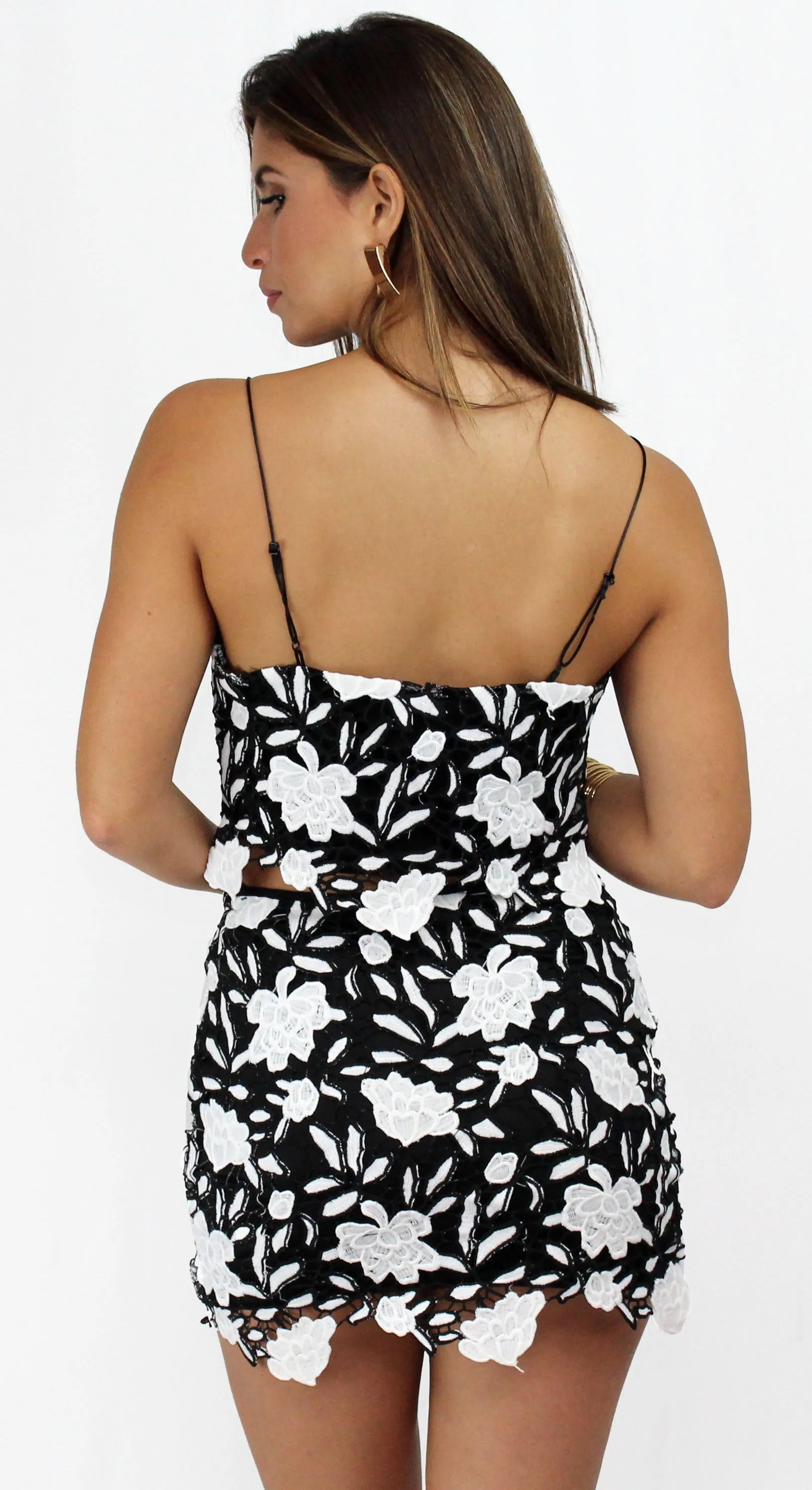 Me More of Black & White Crochet Two-Piece Set