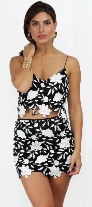 Me More of Black & White Crochet Two-Piece Set