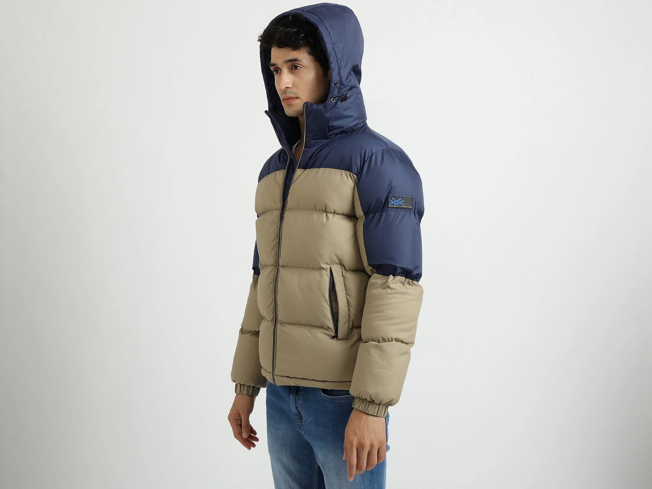 Men Colorblocked Hooded Jacket