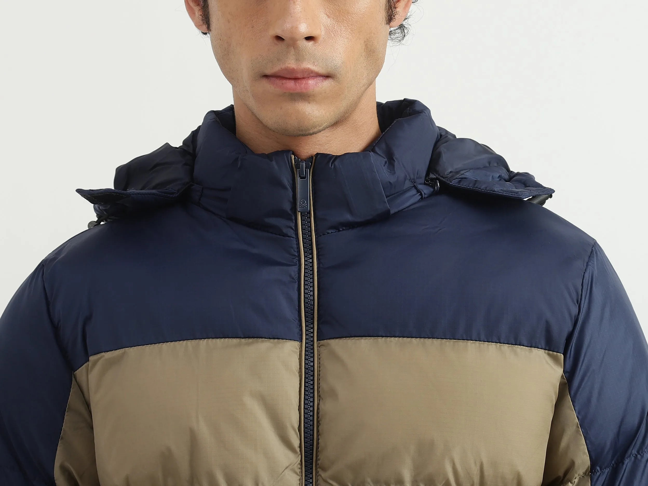 Men Colorblocked Hooded Jacket