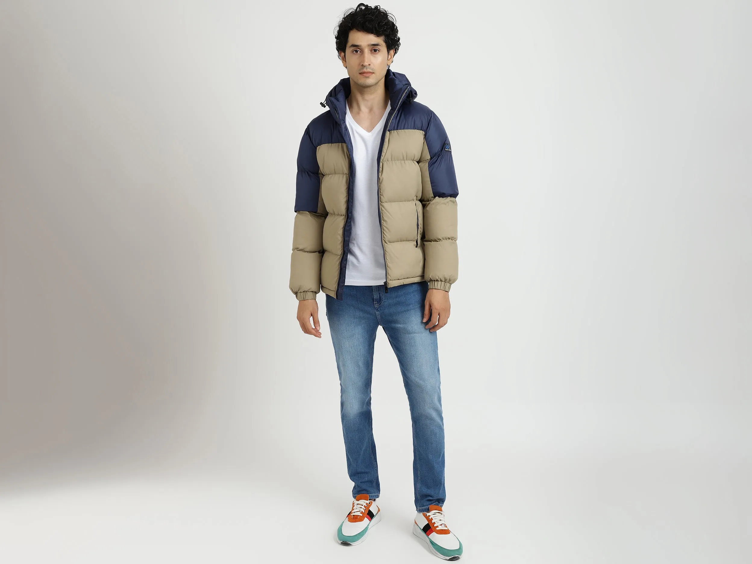 Men Colorblocked Hooded Jacket