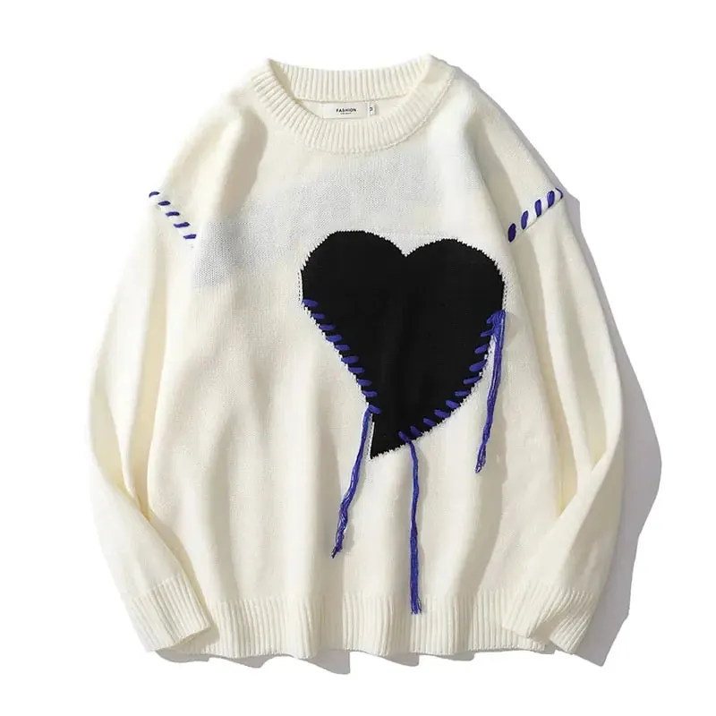 Men Hip Hop Vintage Casual Loose O-Neck College Style Pullover Couples