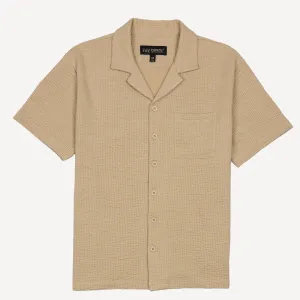 Mens Cool Knit Seersucker Camp Shirt - Pale Khaki Solid