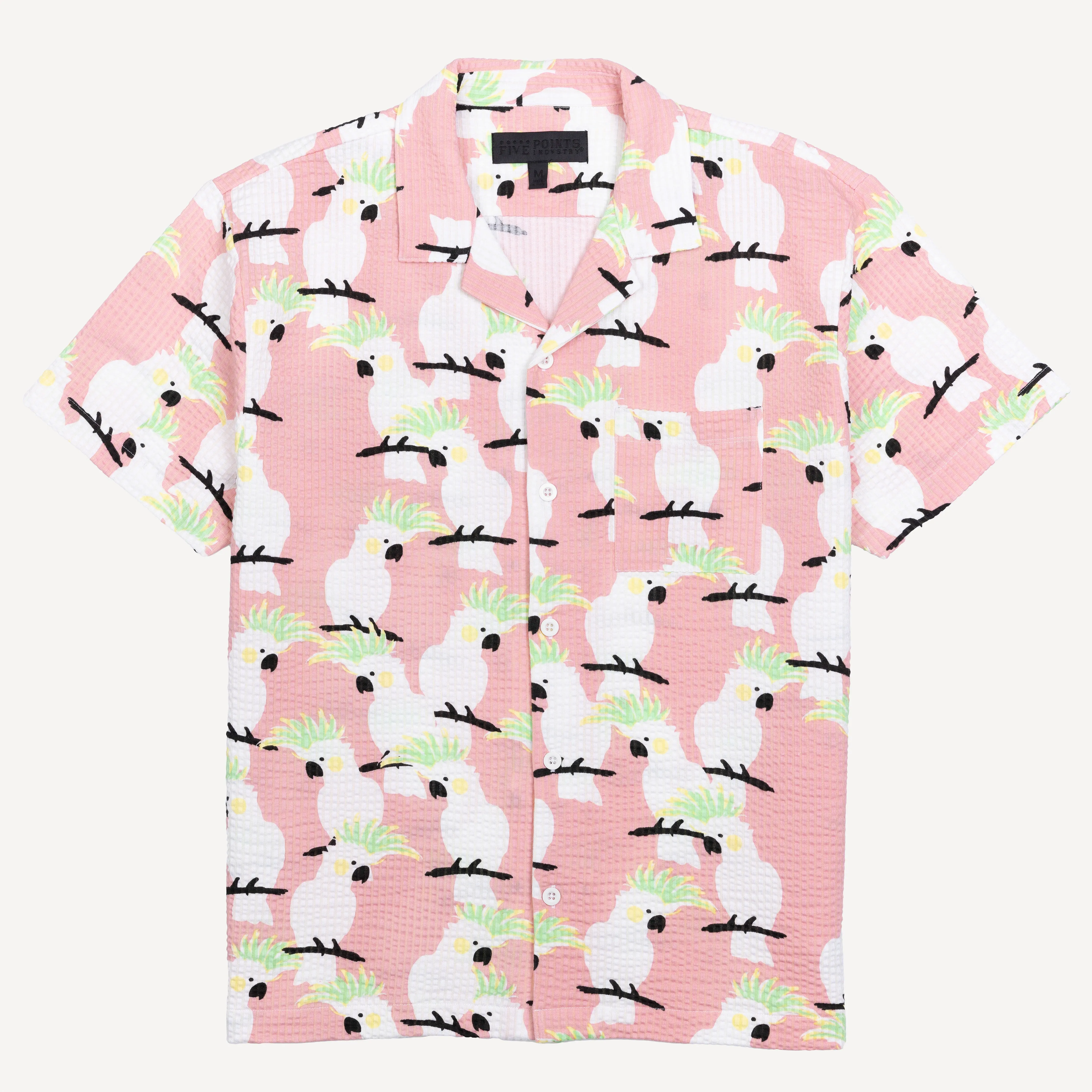 Mens Cool Knit Seersucker Camp Shirt - Quartz Pink / Cockatoo