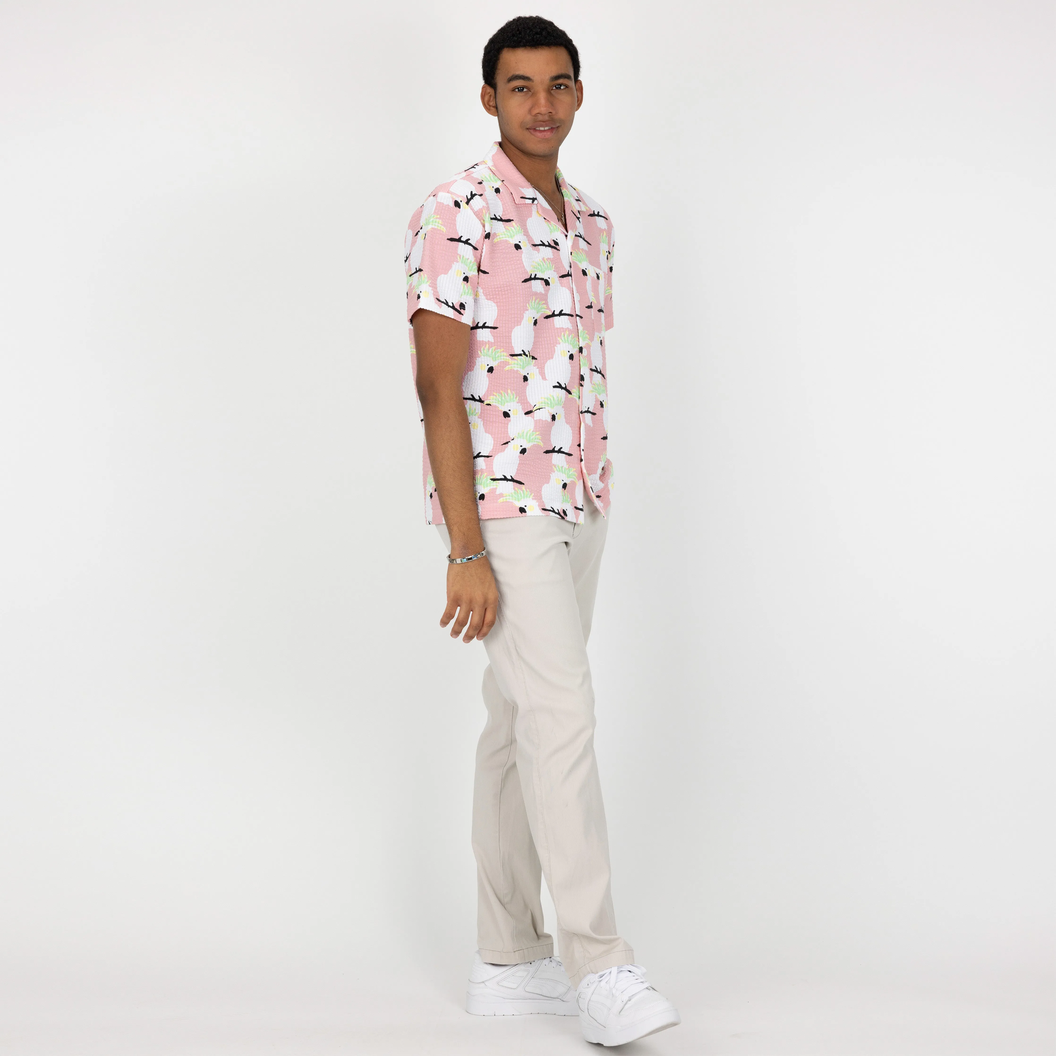 Mens Cool Knit Seersucker Camp Shirt - Quartz Pink / Cockatoo
