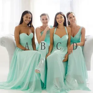 Mismatched Mint Chiffon Different Styles Junior Simple A Line Formal Floor-length Bridesmaid Dresses, WG109
