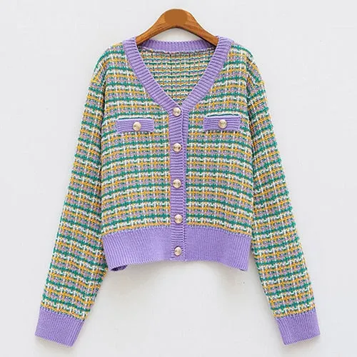 Multi Color Plaid Knitted Winter Clothing Cardigan Sweaters